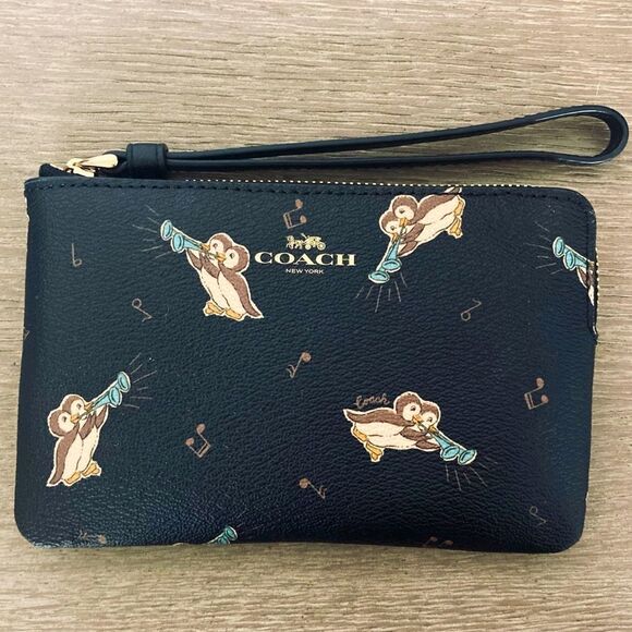 New Coach Penguin Black Wristlet Wallet - Picture 1 of 7